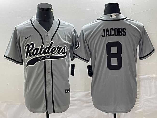 Mens Las Vegas Raiders #8 Josh Jacobs Gray Cool Base Stitched Baseball Jersey